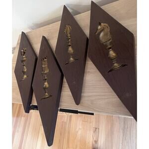 Vintage Set Of 4 Mid Century Modern MCM Burwood Chess Pieces Wall Decor